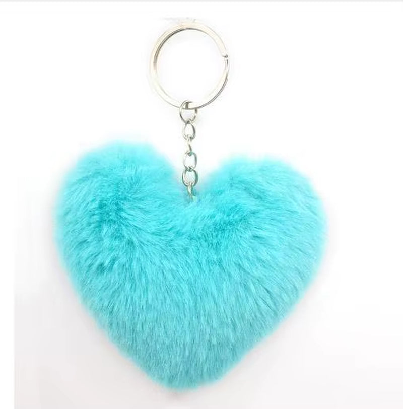 Fluffy Pompom Keychain Gifts for Women Soft Heart Shape Pompon Fake Rabbit Key Chain Ball Car Bag Accessories Key Ring