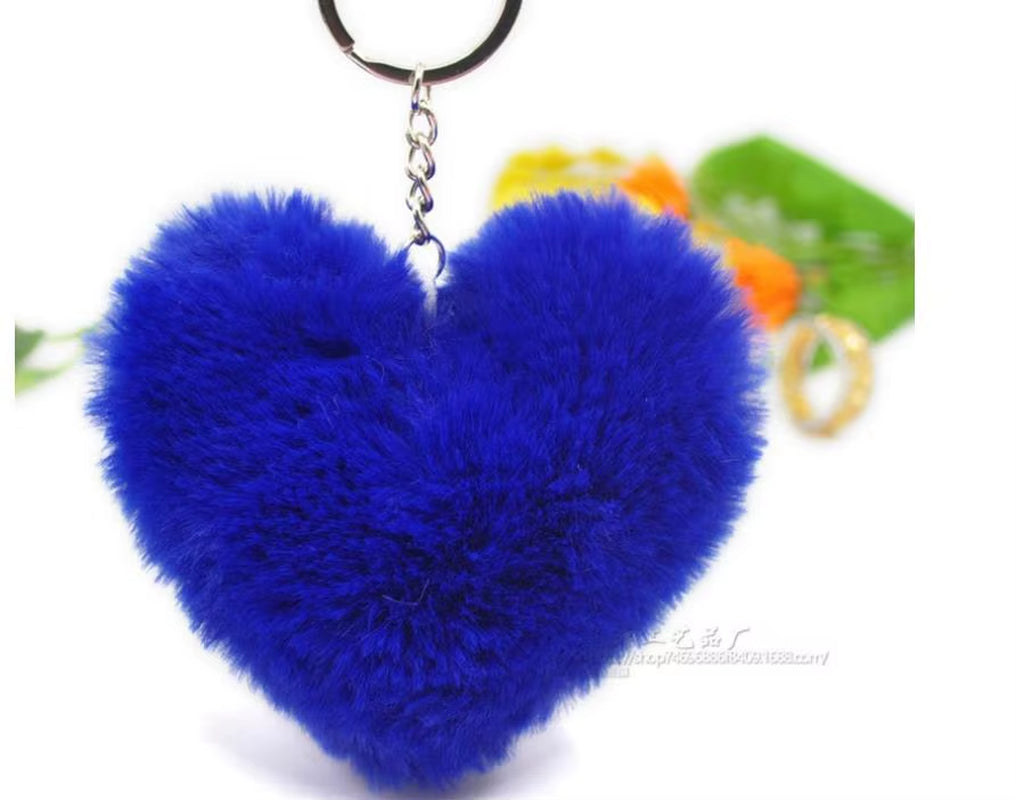 Fluffy Pompom Keychain Gifts for Women Soft Heart Shape Pompon Fake Rabbit Key Chain Ball Car Bag Accessories Key Ring