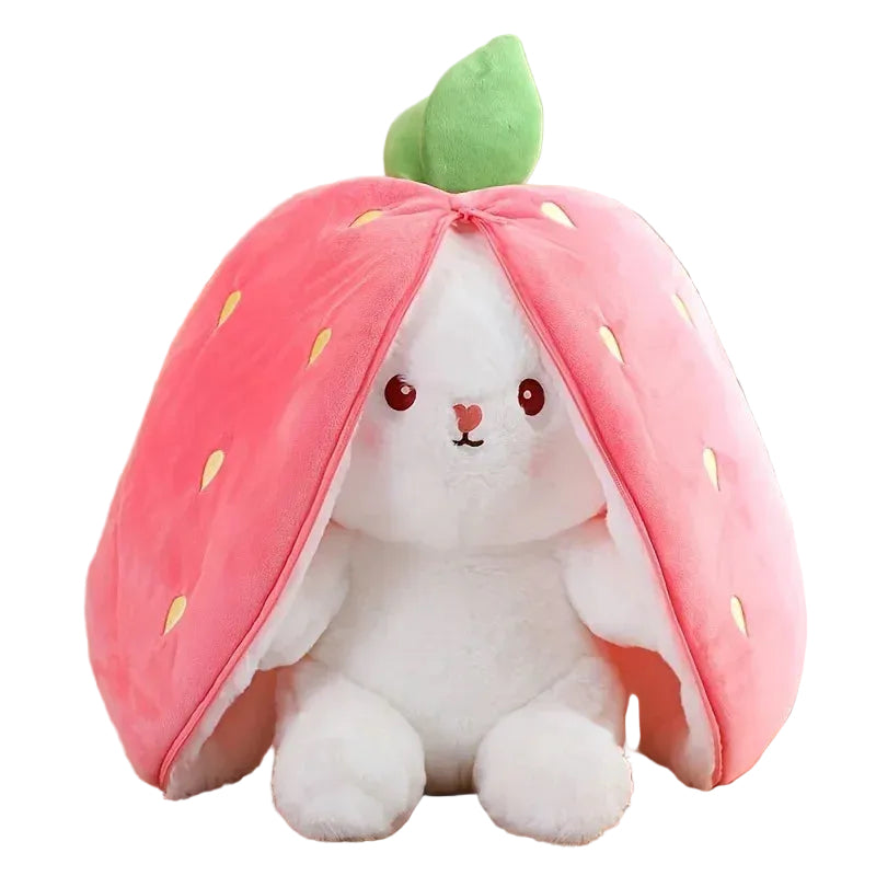 Bunny Plush Doll Toy Pillow, Reversible Carrot Strawberry Bunny Stuffed Animal with Zipper, Cute Rabbit Decoration for Kids