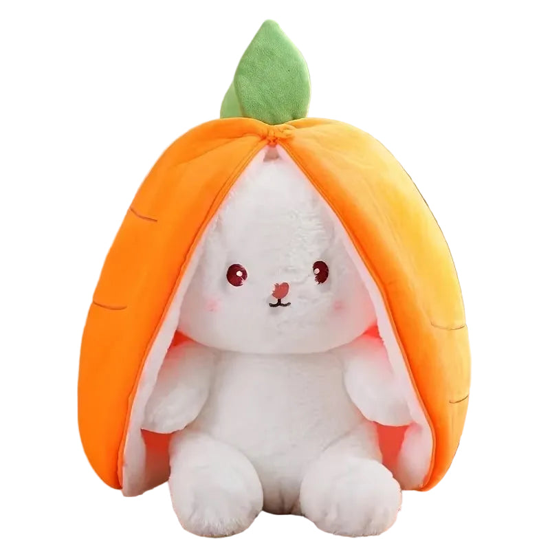 Bunny Plush Doll Toy Pillow, Reversible Carrot Strawberry Bunny Stuffed Animal with Zipper, Cute Rabbit Decoration for Kids
