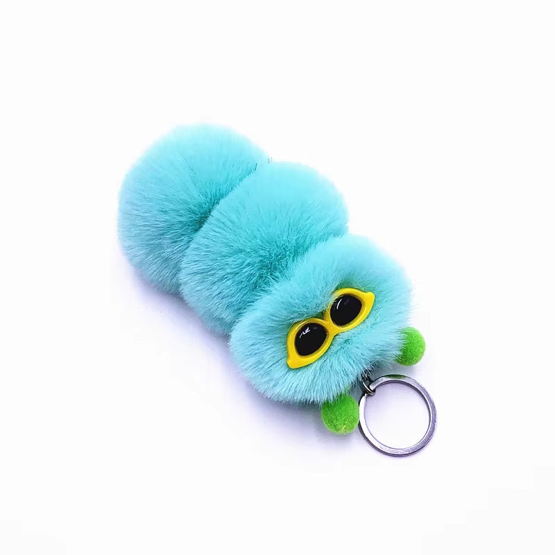 New Cute Caterpillar Keychain Cute Candy Color Cartoon Plush Bag Pendant Car Key Chain Accessories K4176